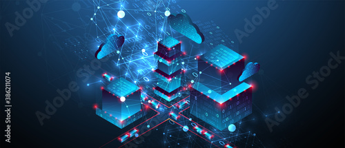 Isometric big data concept, database. Abstract technology background. Vector illustration