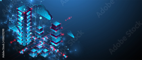 Isometric big data concept, database. Abstract technology background. Vector illustration