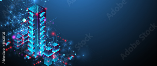 Isometric big data concept, database. Abstract technology background. Vector illustration