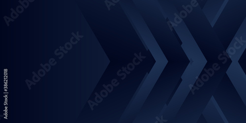 Dark blue abstract presentation background with 3D overlap arrow shape layer