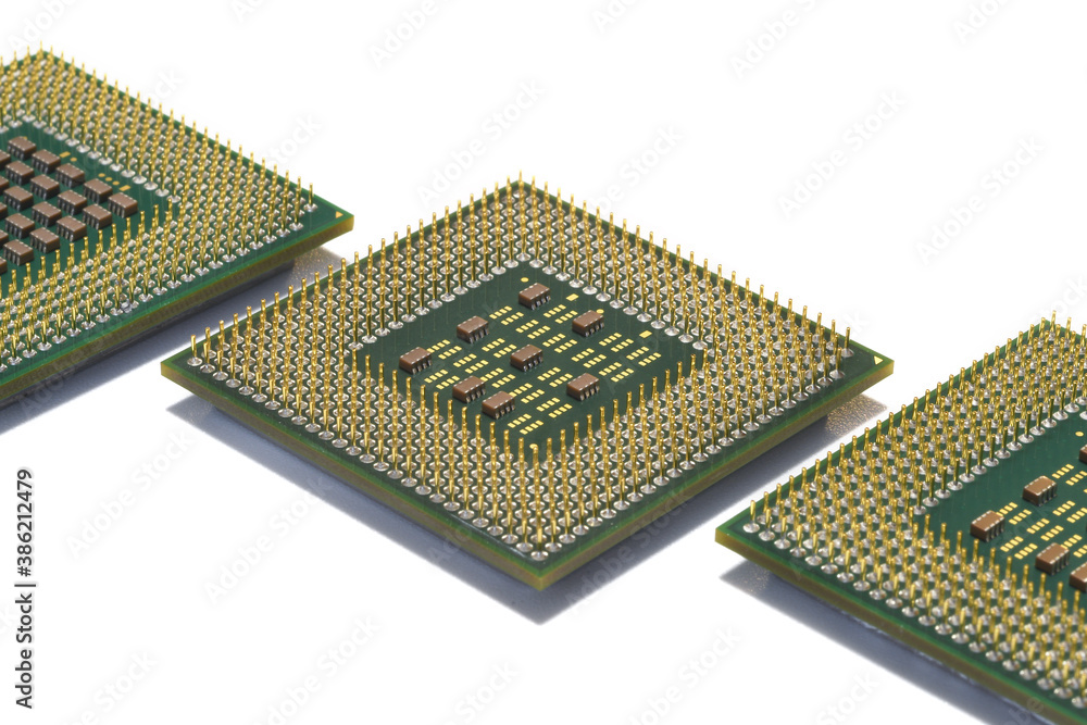 closeup of computer cpu processors isolated on white closeup of computer cpu processors isolated on white