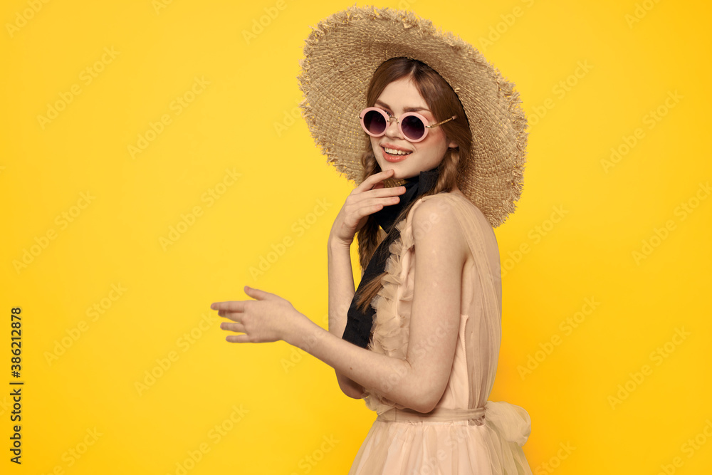 romantic lady in straw hat sunglasses model dress emotions romantic lady in straw hat sunglasses model dress emotions