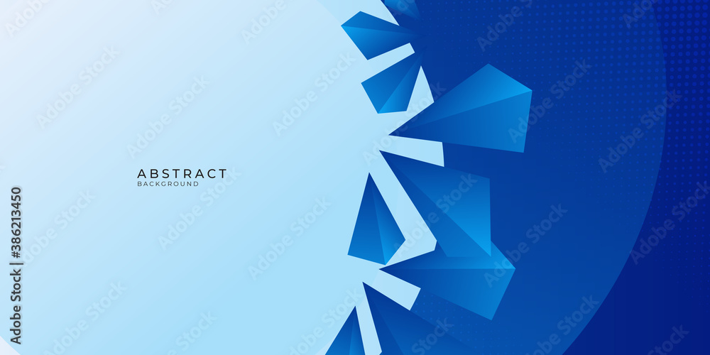 Blue abstract background with triangle 3D element and white circle space Blue abstract background with triangle 3D element and white circle space