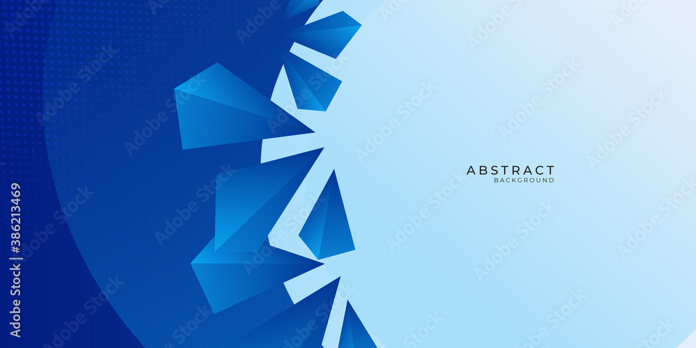 Blue abstract background with triangle 3D element and white circle space Blue abstract background with triangle 3D element and white circle space