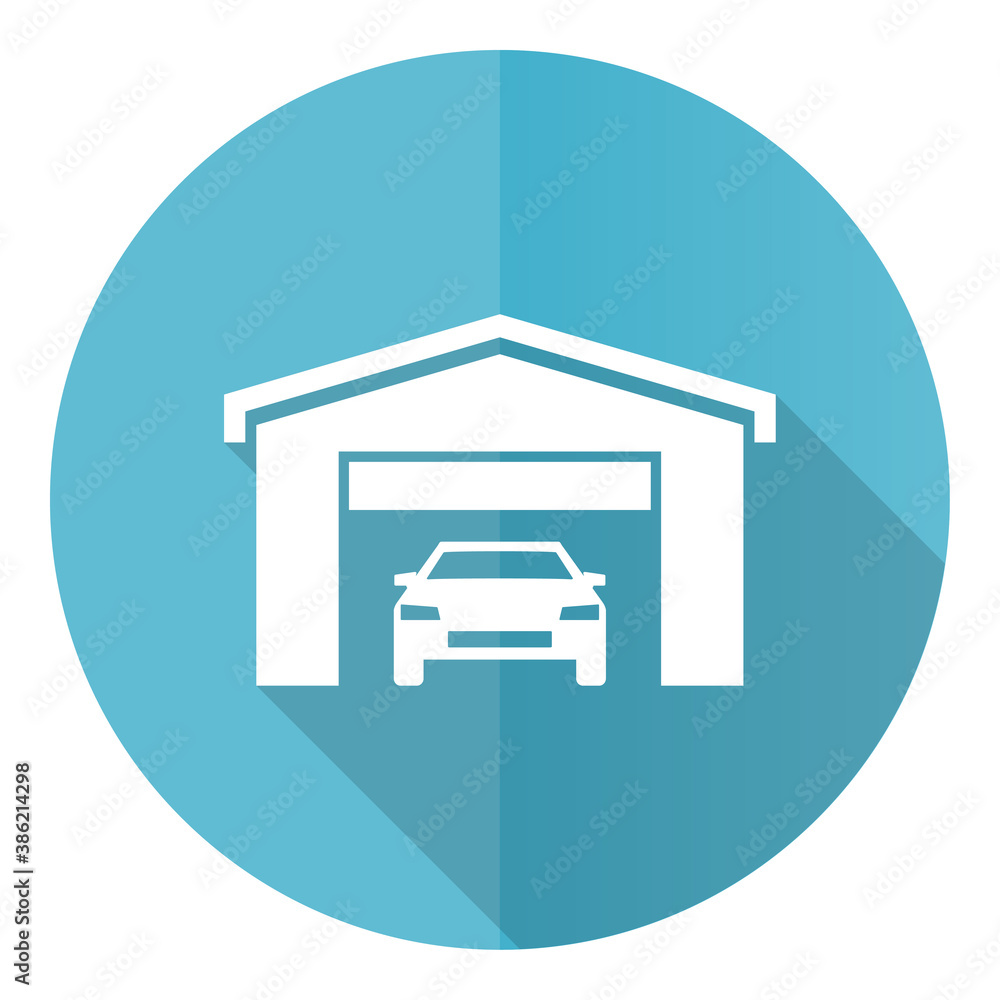 Car in a garage blue vector icon, flat design illustration in eps 10 Car in a garage blue vector icon, flat design illustration in eps 10