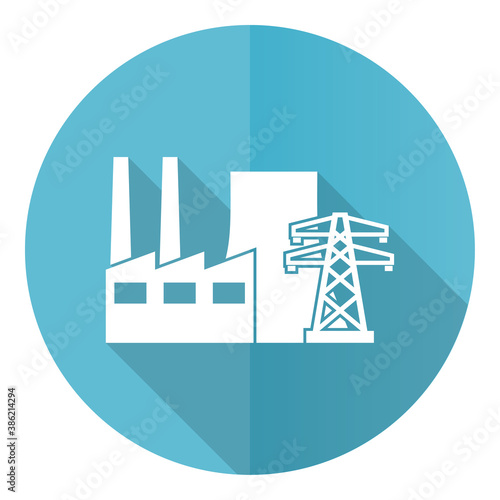 Carbon power plant blue vector icon, flat design illustration in eps 10