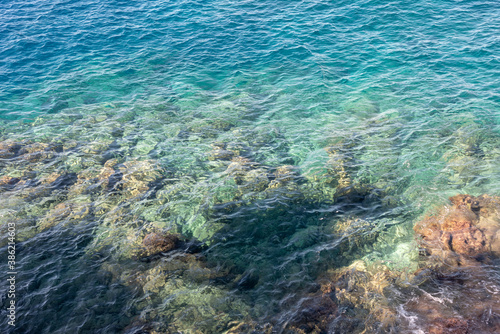 Abstract background view on rocks under sea surface. 