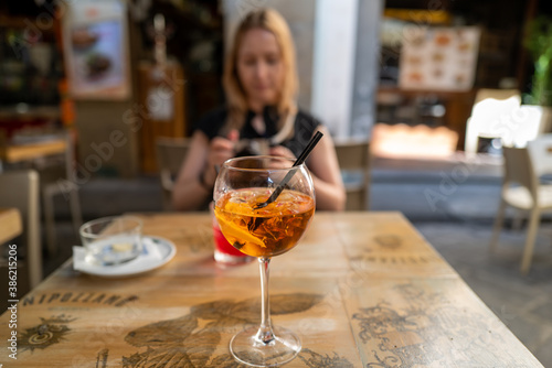A glass of Spritz in a cafe in Florence