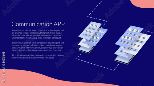 Mobile applications for communication. Programs for messages in smartphones. Template for a website or banner. Vector EPS10.