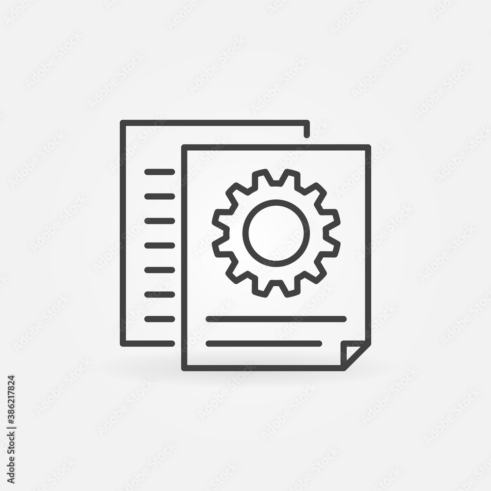 Documents With Cog Wheel vector concept icon or symbol in thin line style Documents With Cog Wheel vector concept icon or symbol in thin line style