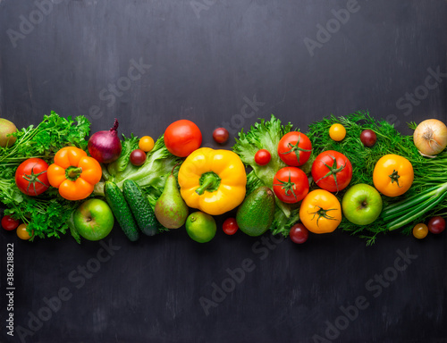 Fototapeta Naklejka Na Ścianę i Meble -  Healthy eating ingredients: fresh vegetables, fruits and superfood. Concrete background