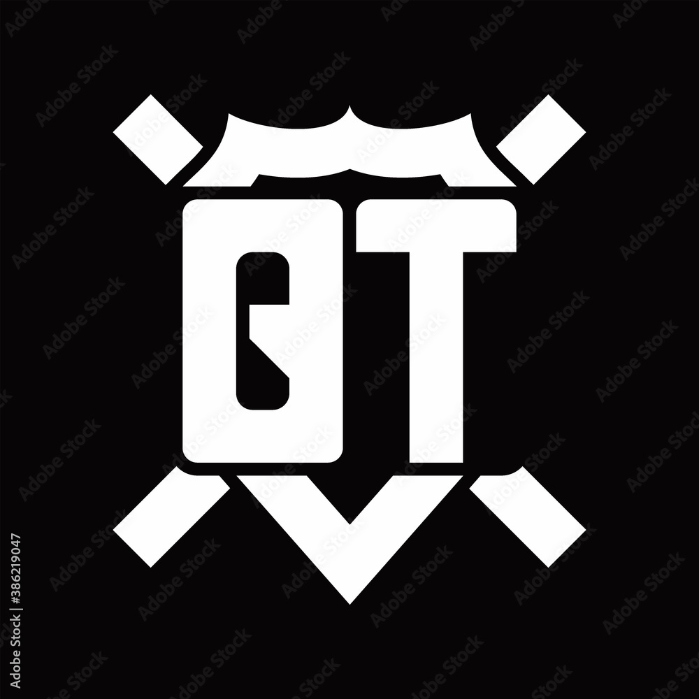 QT Logo monogram isolated on shield shape with rounded line QT Logo monogram isolated on shield shape with rounded line