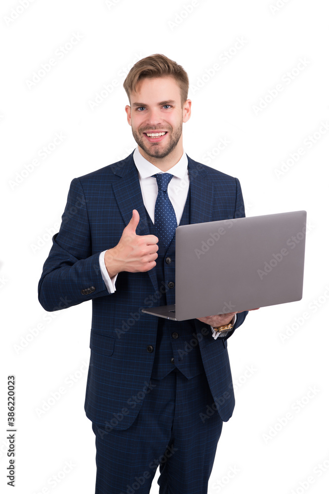 Best online courses. Manager show thumbs up holding laptop. Running online business. Digital marketing. Freelance online. New technology. Business communication. Video conferencing. Modern life Best online courses. Manager show thumbs up holding laptop. Running online business. Digital marketing. Freelance online. New technology. Business communication. Video conferencing. Modern life