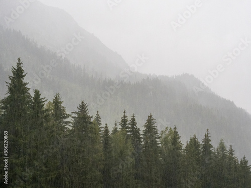 Heavy rain over the mountains, near city of Argentière, France. Beautiful for large prints! 