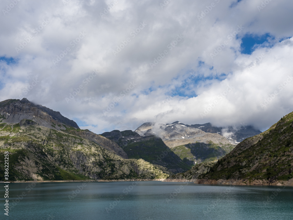 Dramatic mountainscape of lake Emosson in Switzerland Alps. Great for large prints!