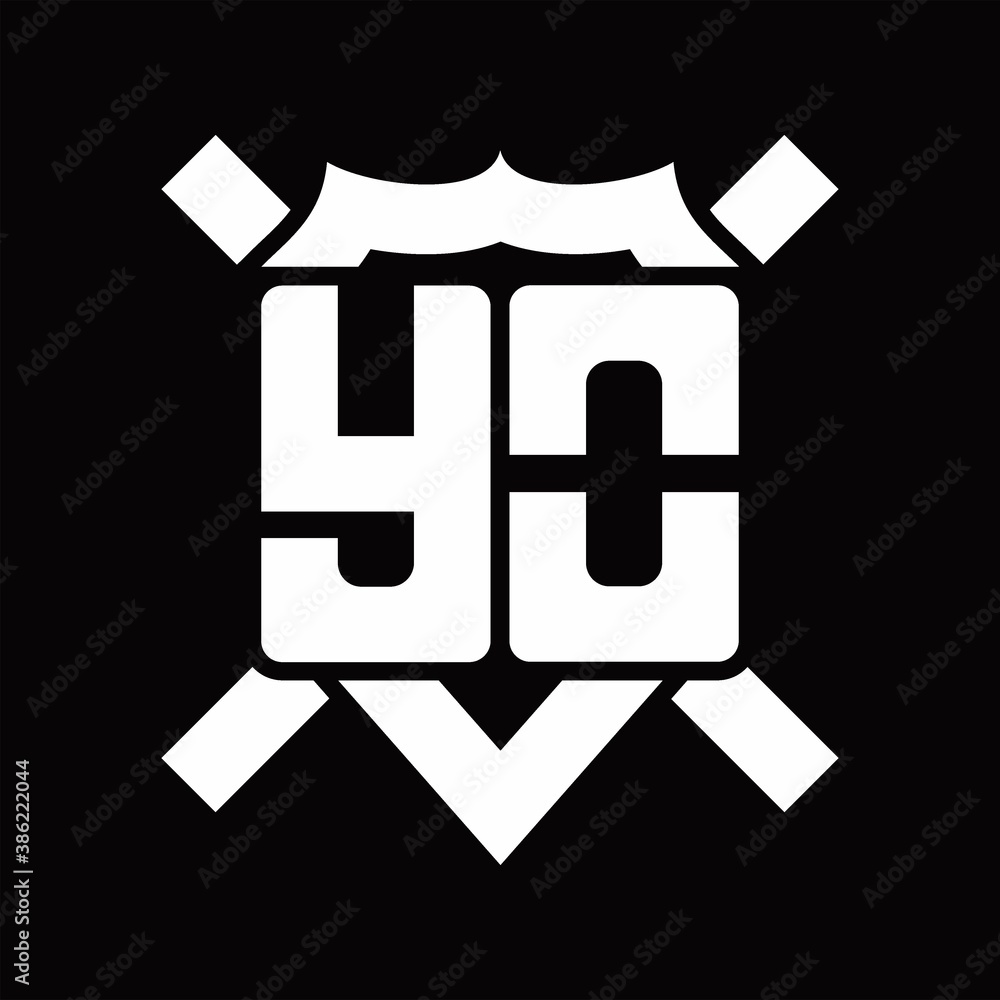 Fototapeta premium YO Logo monogram isolated on shield shape with rounded line