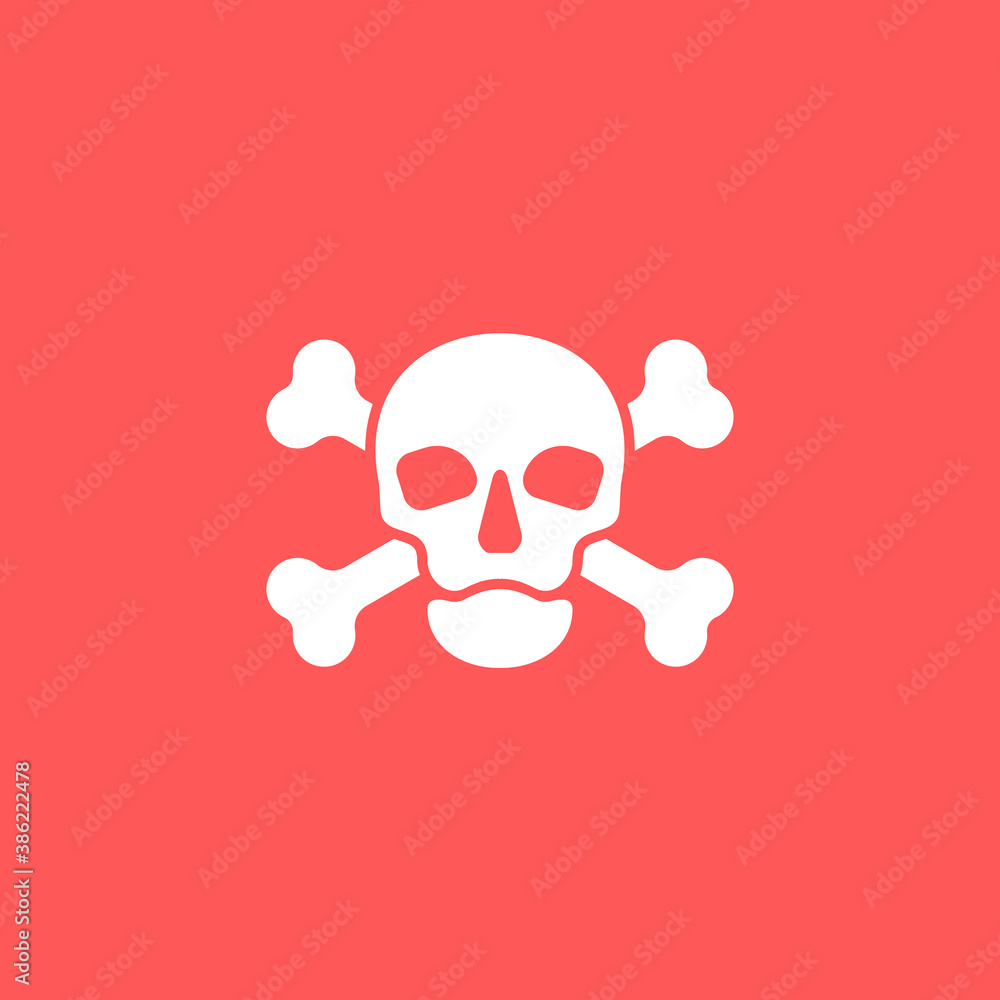Human skull in full face and crossbones behind. Isolated illustration in flat styleon a red warning backdrop. Poison sign and symbol for design. An image of danger to humans. Icon of hazard to life Human skull in full face and crossbones behind. Isolated illustration in flat styleon a red warning backdrop. Poison sign and symbol for design. An image of danger to humans. Icon of hazard to life