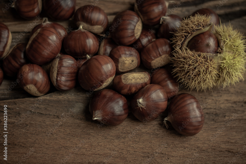sweet chestnuts rustic composition on daylight sweet chestnuts rustic composition on daylight