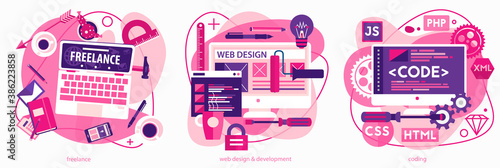 Programming and coding, scripting and website development, and freelance concepts
