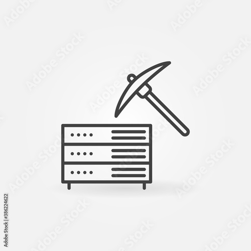 Server Rack with Pickaxe vector outline concept Data Mining icon or sign