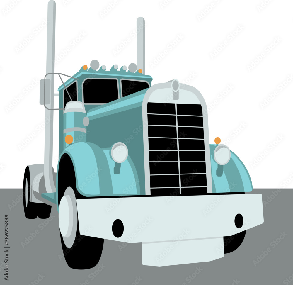 Semi truck vintage, vector illustration, flat style, front view Stock