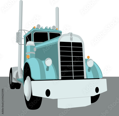 Semi truck vintage, vector illustration, flat style, front view