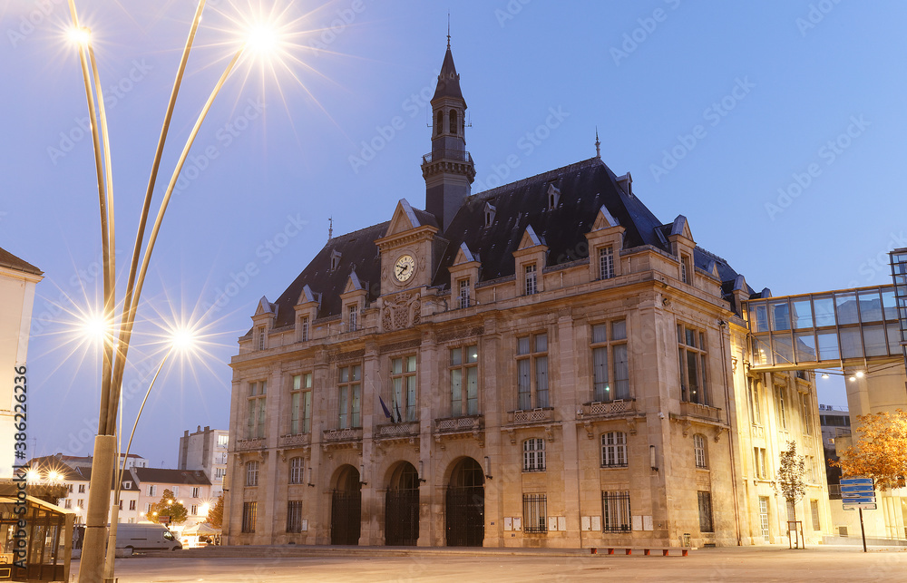 The Saint Denis Town hall in the evening , France.