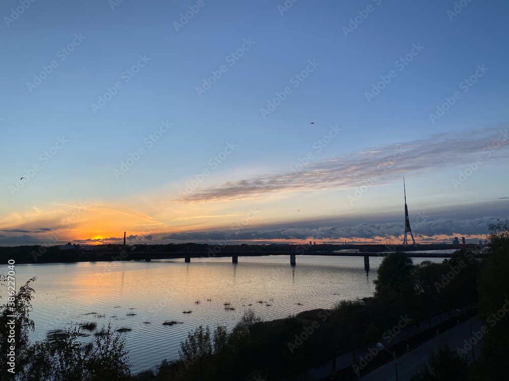 sunset over the river