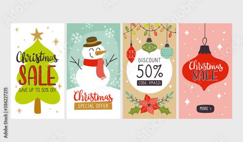 Collection of christmas sale vertical banners, perfect for social media posts and stories. EPS10 vector illustration.