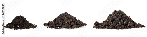 Set pile of soil isolated on a white background. Set pile dirt. Pile heap of soil humus.