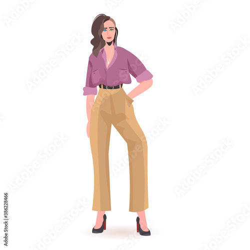 beautiful girl sexy woman female cartoon character standing pose full length isolated vector illustration