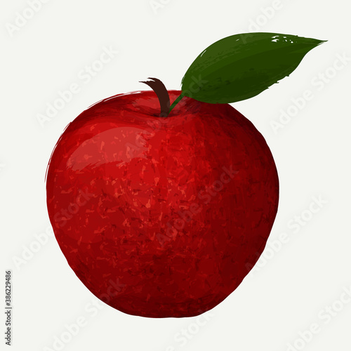 Red apple ripe juicy fruit illustration. Brush stroke, watercolor imitation. Organic, vegan, healthy food concept vector