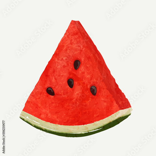 Piece of red ripe juicy watermelon illustration. Brush stroke, watercolor imitation. Vegan, healthy food concept vector