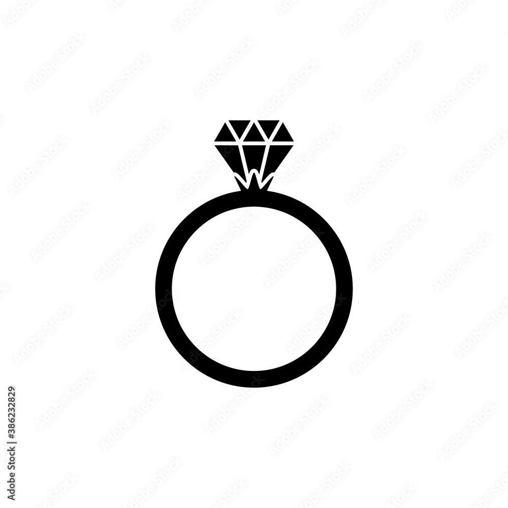 Black ring icon with a large diamond. Jewelry outline vector illustration isolated on white Black ring icon with a large diamond. Jewelry outline vector illustration isolated on white