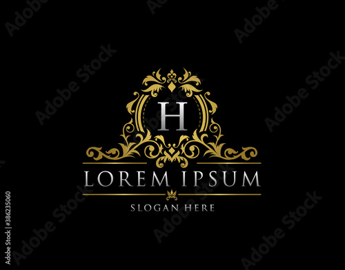 Royal Boutique Badge With H Letter Logo.Classy Elegant Badge design for Boutique, Royalty, Letter Stamp,  Hotel, Heraldic, Jewelry, Wedding.