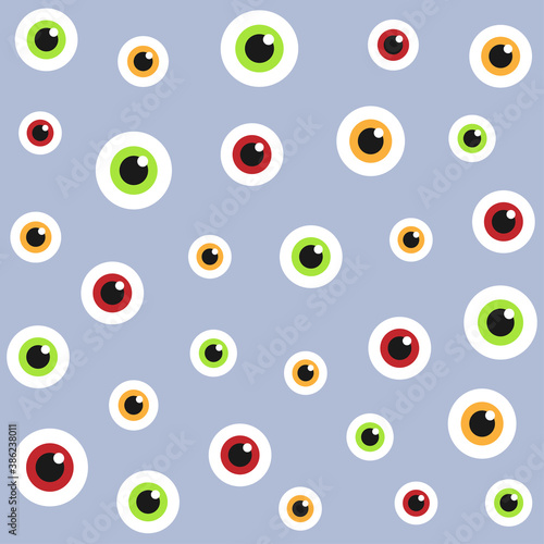 Eyes seamless pattern on blue background. Eyeballs iris concept vector illustration.