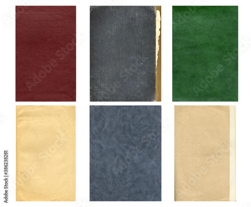 Paper and textile textures set. Blank retro pages and old book covers. Rough faded canvas surface. Perfect for background and vintage style design. Empty place for text.