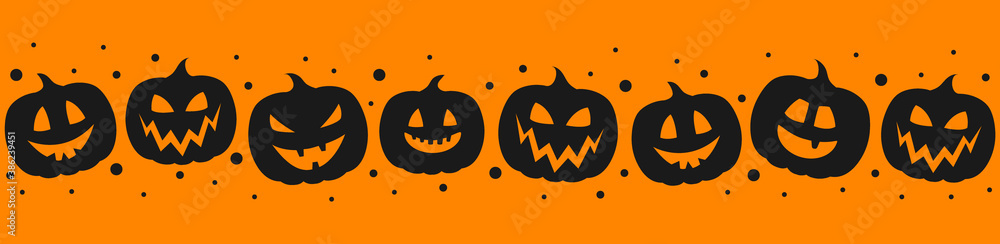Halloween banner with scary pumpkins. Panoramic header. Vector Halloween banner with scary pumpkins. Panoramic header. Vector