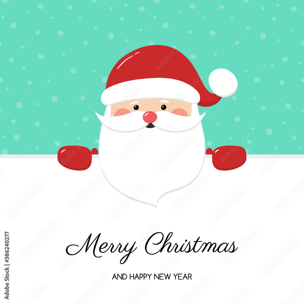 Christmas greeting card with happy Santa Claus. Vector