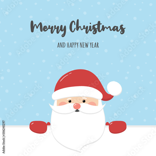 Christmas card with funny Santa Claus and wishes. Vector