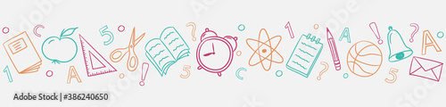 School banner with funny doodles. Vector