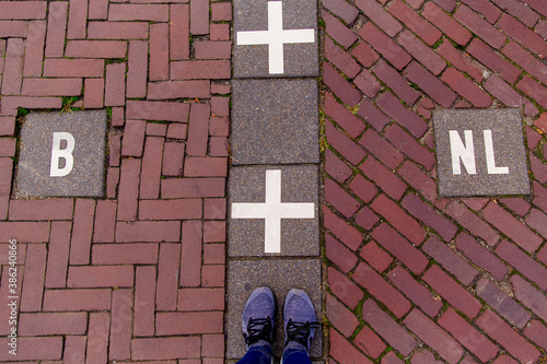 Baarle Hertog, Belgium and Baarle Nassau, the Netherlands October 10, 2019.  The most complicated International border in Europe.  Baarle  territory is divided into a bits of Belgian and Netherlands  photo