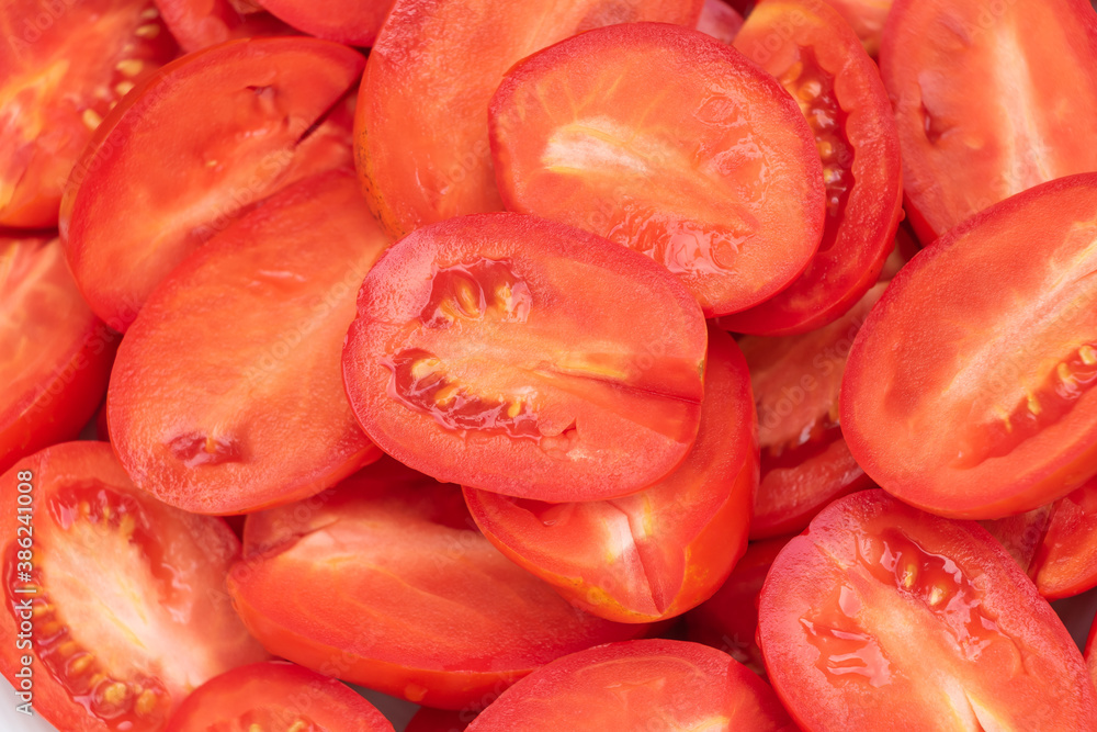 Tomatoes cut in half close up texture, tomatoes benefits