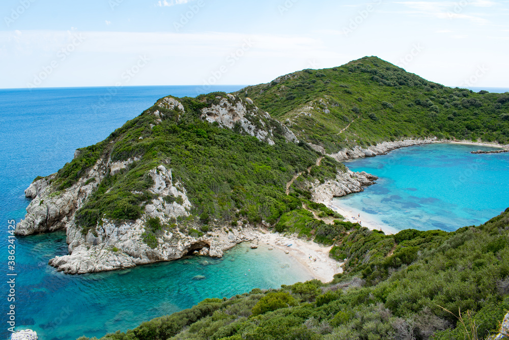 The gorgeous dual beach of Porto Timoni on Corfu island, Greece