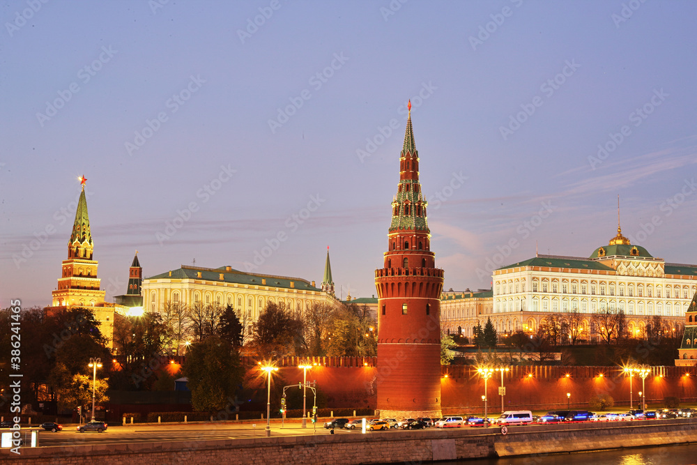 Image of the Moscow Kremlin and the Kremlin Wall in the evening lights