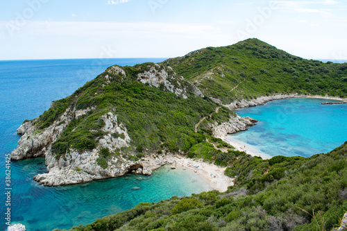 The gorgeous dual beach of Porto Timoni on Corfu island  Greece