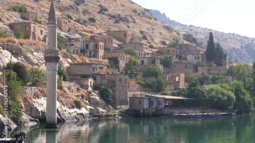 Halfeti Village with sunken mosque in Sanliurfa Province of Turkey photo