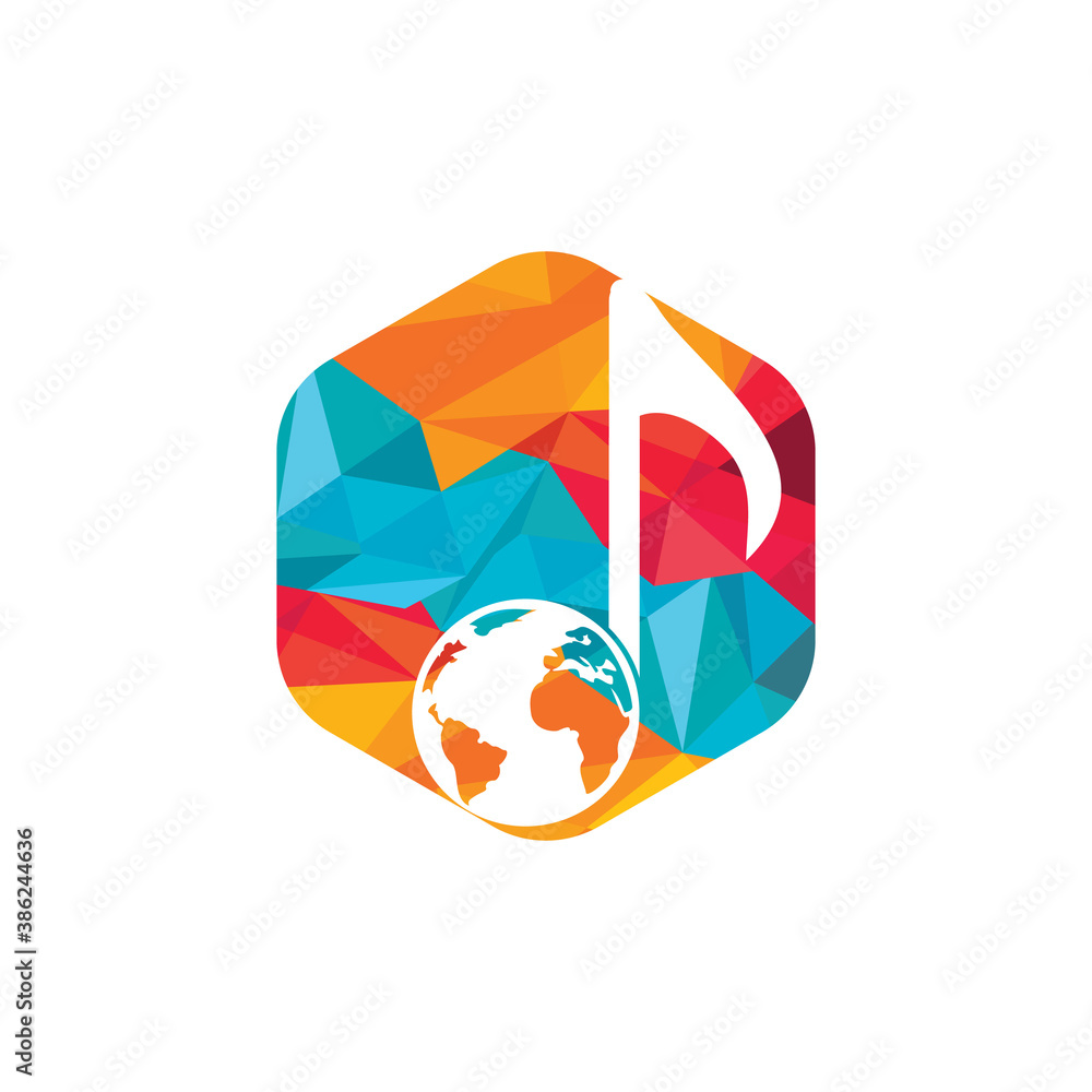 Globe and music note icon logo design. Vector illustration icon with global music media management concept.