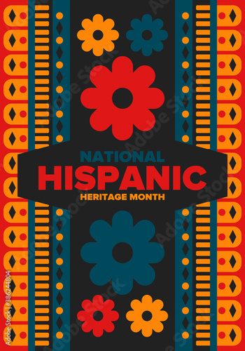 National Hispanic Heritage Month in September and October. Hispanic and Latino Americans culture. Celebrate annual in United States. Poster, card, banner and background. Vector illustration