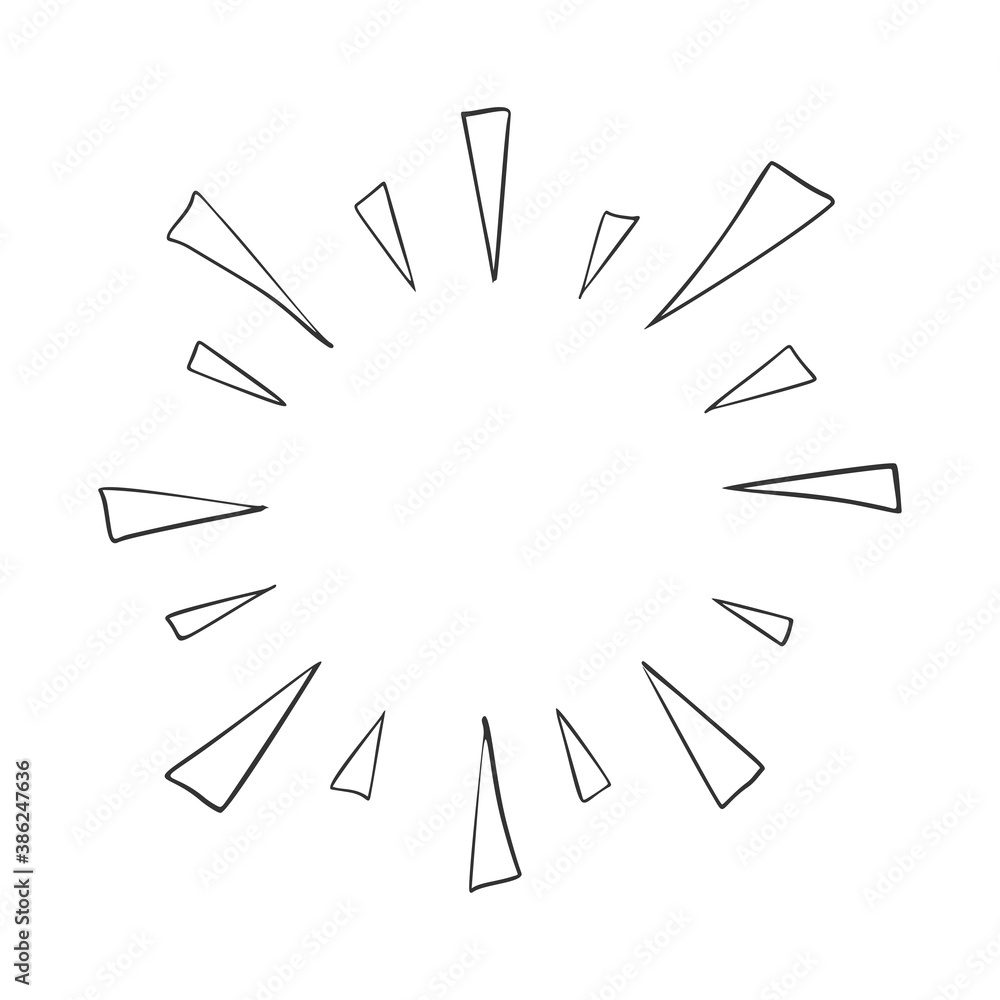 Fototapeta premium Hand drawn vector of triangle shape sunburst template, isolated on white background.